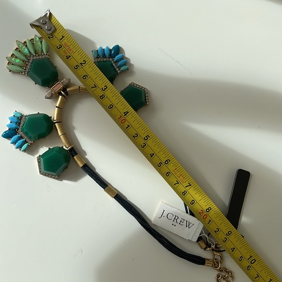 NWT J Crew Statement Green Blue Brass Golden Rhinestone Faux? Leather Necklace - Picture 6 of 8